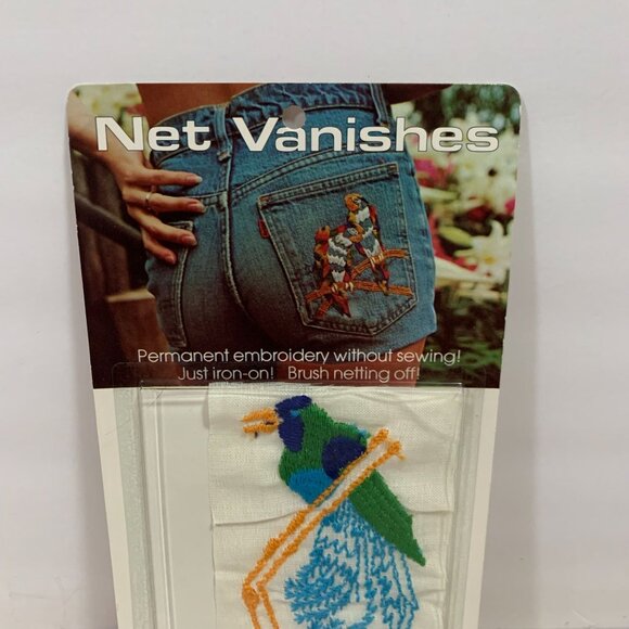 Vintage Iron On Net Vanishes Permanent Embroidery Bird Applique Patch NOS - Picture 2 of 7